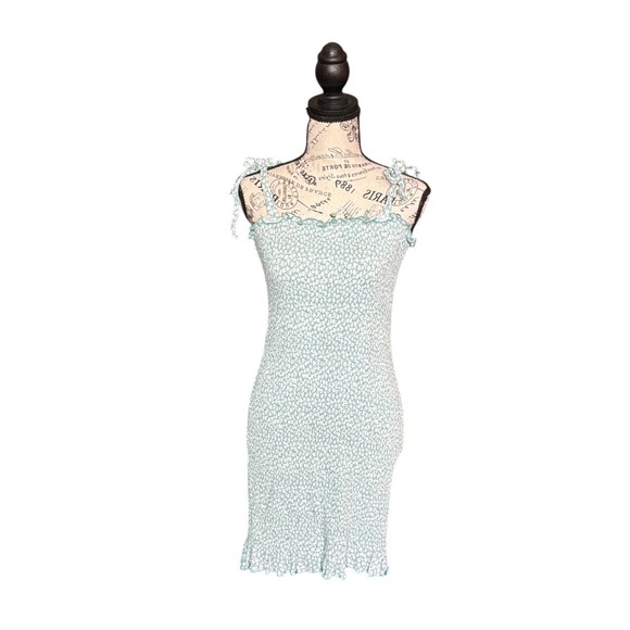 in loom Dresses & Skirts - In Loom Sage Green Floral Smocked Bodycon Mini Dress Tie Shoulder Size M